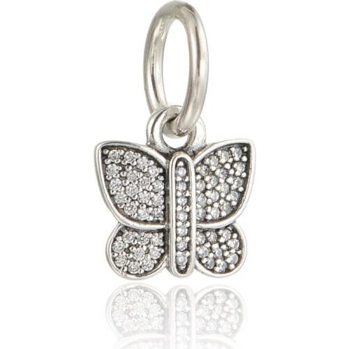 Original 100% 925 Sterling Silver Jewelry Clear CZ Butterfly Charms for DIY Chain Bracelets New Spring Charms for Jewelry Making