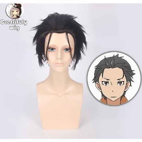 12inch Re:Zero Natsuki Subaru Short Black Wig Cosplay Costume Synthetic Hair Wigs For Men Free Shipping