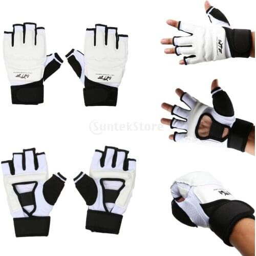 Kids Adult Half Finger Fight Boxing Gloves Mitts Sanda Karate Sandbag Protector for MMA Muay Thai Kick Boxing Training White