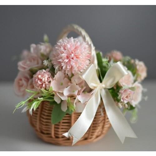 Flower Basket Woven Hand-Held Wicker Decorative Picnic Basket for Home Wicker Picnic Basket Fruit Portable Storage Basket