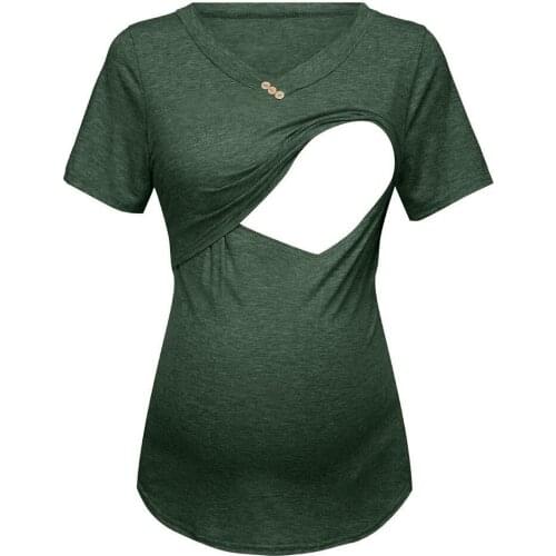 SAGACE Casual Maternity Pregnant Clothes Solid Elegant Breastfeeding Blouse T-Shirts For Women Summer Nusring Maternity Tops