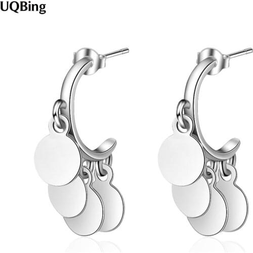 Simple Disc Coin Tassel Stud Earring For Women 925 Sterling Silver Gifts Jewelry