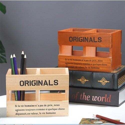 Retro Solid wood Pen holder Furniture Home Decoration Home Room living Room Office Supplies Multifunction Desktop Storage Box