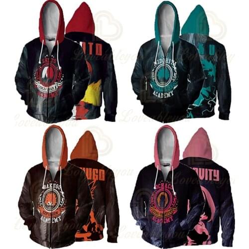 Bakugou Katsuki School Uniforms My Hero Academia Cosplay Costume Hoodies 3D Printed Zip-up Hoodies Men Women Sports Wear