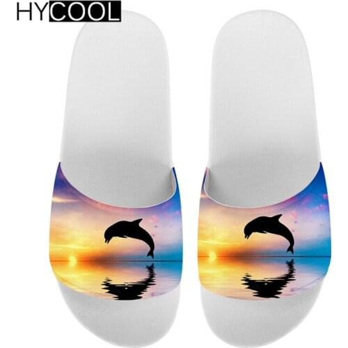 HYCOOL 3D Dolphin Printing Slippers 2020 Bathroom Non-slip Women Lovers Indoor Home Sandals Summer Flip Flops Soft Male Slides