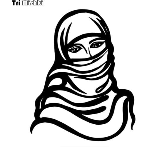 Tri Mishki HZX828# 15*18cm Islam Religion muslim girl sketch illustration car sticker Vinyl Decals Motorcycle sticker
