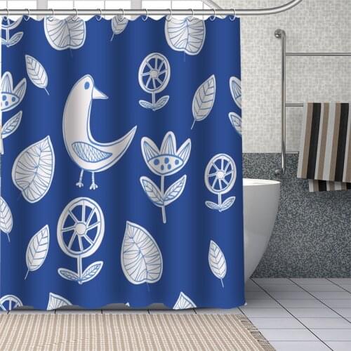 Waterproof Shower Curtain Can Be Customized Bird Cartoon Art Bathroom Shower Bath Supplies Polyester Shower Curtain With Hooks