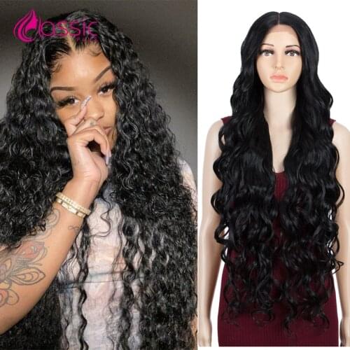 Classic Plus 42 Inch Black Long Synthetic Lace Wig For Women 613 Blonde Colored Deep Wave Part Lace Wigs Curl Cosplay Wigs