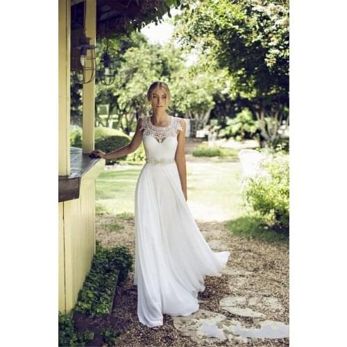 2018 vestido de noiva Beach A-line Spring Summer Backless Sleeveless Sexy Lace Appliques Beads Bridal Gown bridesmaid dresses