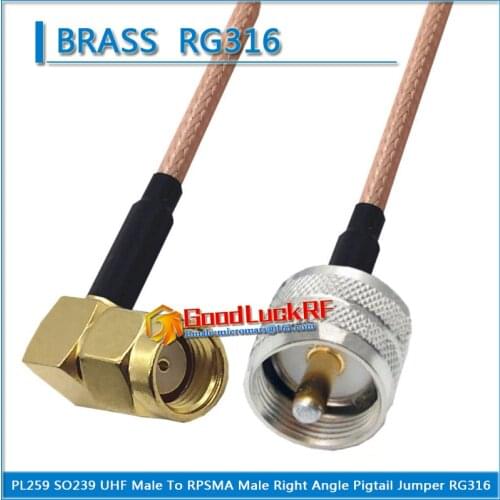1X Pcs PL259 PL-259 SO239 SO-239 UHF Male to RP-SMA RPSMA RP SMA Male Right Angle 90 Degree Coaxial Pigtail Jumper RG316 Cable