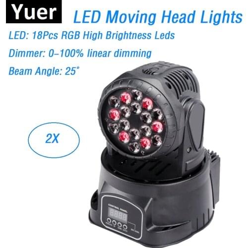 2 Pack New Arrival 18X3W RGB LED Stage Light Moving Head Beam Party Lights DMX512 Led Dj Xmas Sound Active DMX Disco Lights