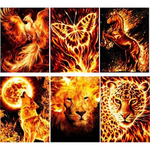 Diy 5d Full Diamond Painting Embroidery Animal Square Round Drill Flame Horse Wolf Butterfly Mosaic Furniture Decoration Hobby