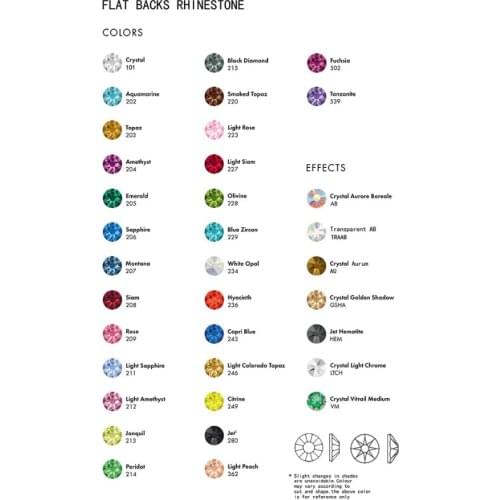 Flatback Non Hotfix (Hotfix) Rhinestone Color Chart Crystals Stones Color Card