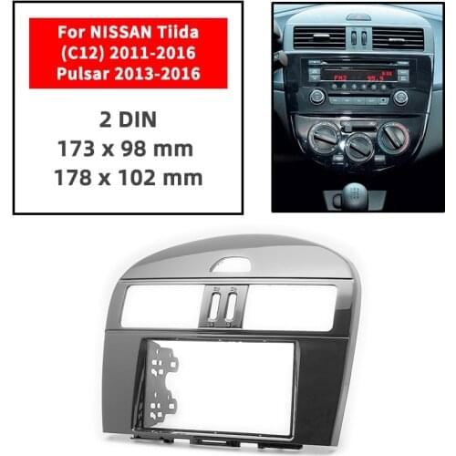 Double Din Radio Fascia for NISSAN Tiida C12/Pulsar Panel Dash Mount Installation Trim Kit Face Black Frame GPS 173 x 98 mm