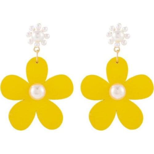 Explosion Elegant Elegant Fashion Yellow Flowers Simple Pearl Temperament Net Red Earrings Jewelry Vacation Seaside Earrings