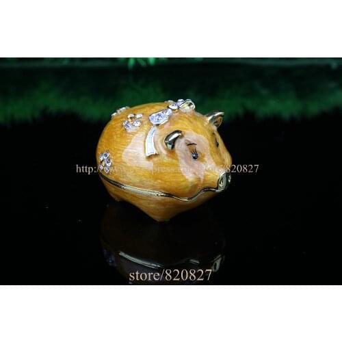 Enamel Pig Figurine with Element Crystals Trinket Pill Jewelry Box Pig with Crystals Jewelry Trinket Box Figurine
