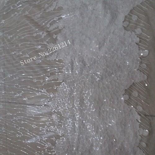 French net lace fabric BZL-1147 African sequins tulle lace fabric for party dress in white color