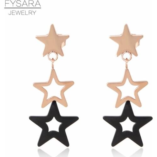 FYSARA Fashion Black Hollow Stackable Star Stud Earrings For Women Titanium Steel Cute Romantic Long Earring Jewelry Accessories