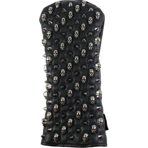 NRC Golf Head Covers 1Pcs for #1 Driver #3 #5 Fairway Woods Clubs Headcovers & Interchangeable No. Tag - BLACK Skull Rivets