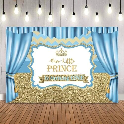 Blue Boy Gold Glitter 1st Birthday Backdrop for Curtraint Little Prince Photo Background 1st 2nd 3rd Birthday Party Decoration