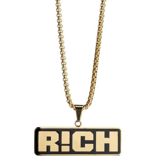 Stainless Steel Hip Hop Rich Letter Pendant Necklace Jewelry Women Men Hiphop Gift For Him with Chain