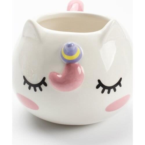Creative unicorn mug ceramics mug water cup craft gift cute three-dimensional rainbow coffee cup milk cup and mug for girl