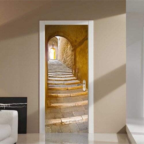 Creative 3D Stone Stairs Door Stickers PVC Removable Decorative Decals On The Doors Self Adhesive DIY Wallpapers Mural 90x200cm