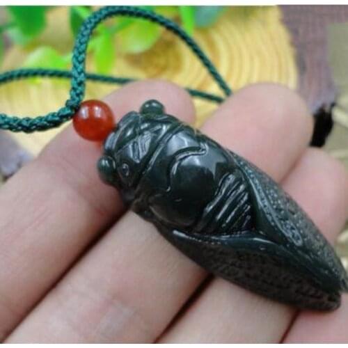 Jade Pendant Natural HeTian Qingyu Gold cicada Pendant Jewelry Fine Jewelry Mens and Womens Amazing Cicada Pendant Necklace