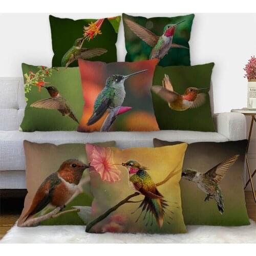 Nice Hummingbird Animal Pillowcase Cotton Linen Fabric Square Zipper Pillowcase 45X45cm Wedding Decorative Pillow cover 11-17