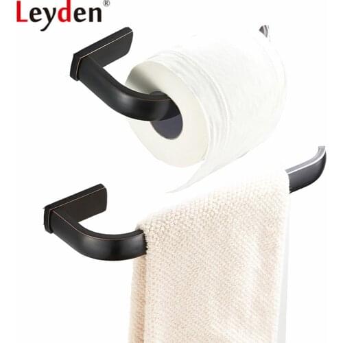 Leyden ORB Solid Brass Wall Mounted Black 2pcs Bathroom Accessories Set Towel Ring Holder Toilet Paper Holder Tissue Holder