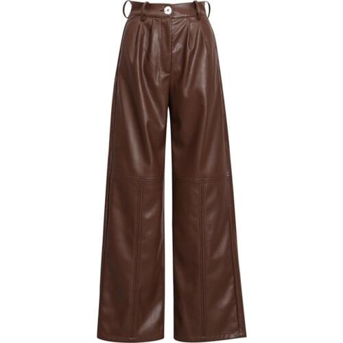 Fashion high waist pure color Straight Pu leather Pants female fashion brand full length leather pants F1988