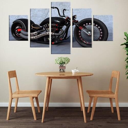 Modular Canvas Painting HD Print Pictures 5 Panel Black Cool Motorcycle Frame Wall Art Poster Modern Home Decor Living Room