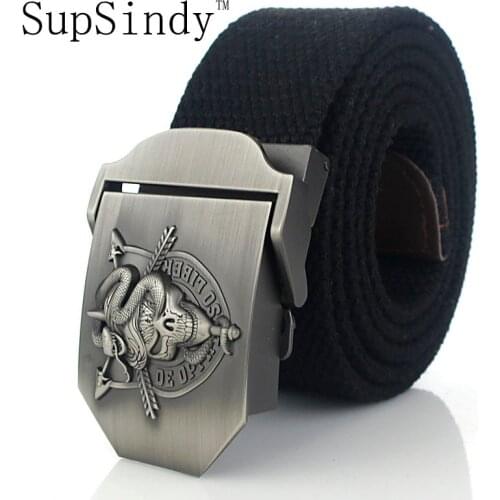 SupSindy mens canvas belt Skull Snake metal buckle military belt Army tactical belts for Male top quality men strap Army green