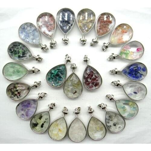 Natural stone tiger eye Quartz crystal Turquoises irregular gravel stone &glass pendant for diy Jewelry making necklace10Pcs