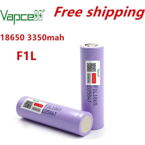 Vapcell original 18650 battery 3350mAh 18650 F1L rechargeable 3.7V batteries flat / button top free shipping for flashlight