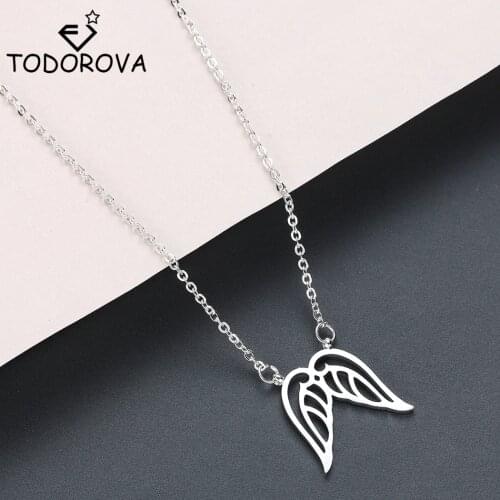 Todorova Stainless Steel Angel Wings Necklace Women Rose Gold Color Dainty Angel Charm Necklace Gifts for Girls Everyday Jewelry