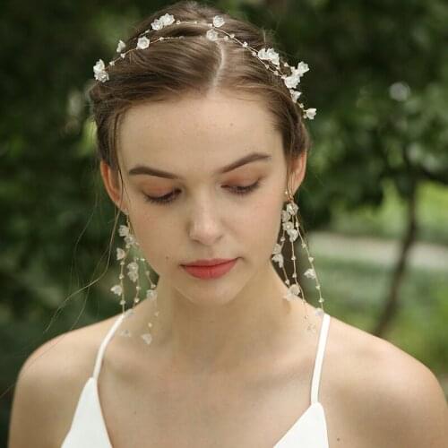 Simple Flower Bridal Long Hair Vine Women Headband Crystal Accessories Hand wired Wedding Hair Piece Earrings