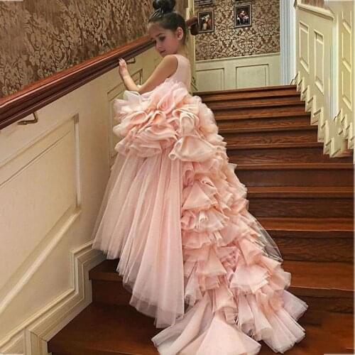 Pink Princess Flower Girl Dresses for Wedding Puffy Skirts Girls Birthday Party Gowns Prom Wear First Communion Gowns