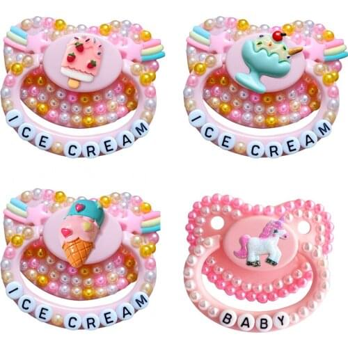 Handmade pink unicorn lovely adult nipple dummy silicone nipple ice cream nipple adult size cute beautiful gemstone nipple