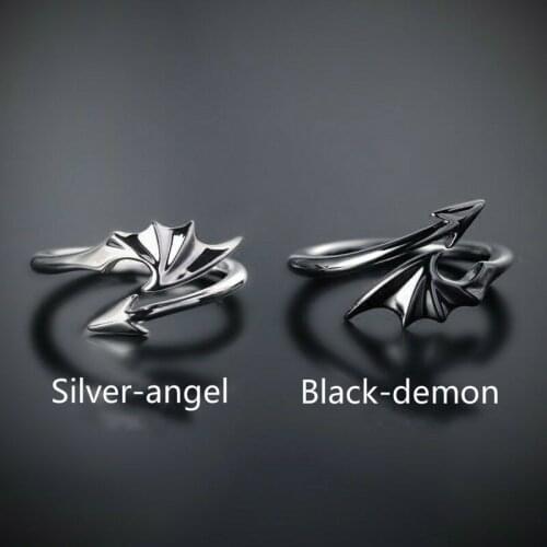 Nordic Mythology Angel and Demon Ring Fashion Adjustable Couple Ring a Lifetime Companion Gothic Punk Party Jewelry Gift