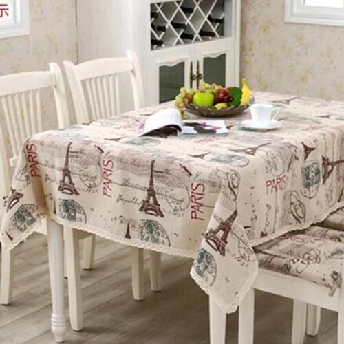 Iron Tower Pattern Table Cover for Dining Romantic Wedding Party Table Decoration Cotton and Linen Tablecloth Home Textile