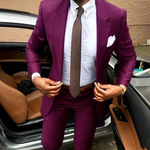 2021 Purple Groom Tuxedo 2 Piece Terno Slim Fit Mens Wedding Prom Party Suits Casual Best Man Suits Tailor Made Bridegroom Suit