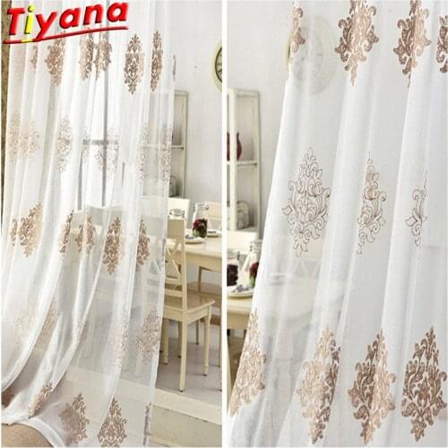 Modern Art Fancy White Voile Tulle Valance Decoration for Living Room Bedroom Balcony Curtains Floral European Pattern HM087 *15