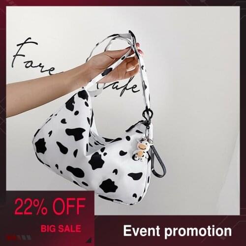 Bags for women 2020 cow print pendant bag leather black and white retro portable fashion cowboy pattern shoulder messenger bag