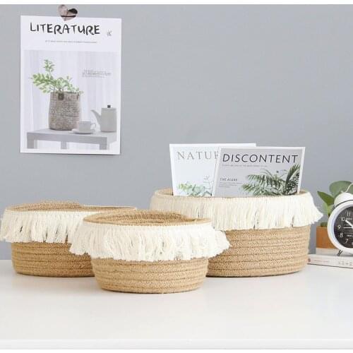 Woven Storage Finishing Baskets Tassel Sundries Organizer Basket Home Decor Flower Hamper