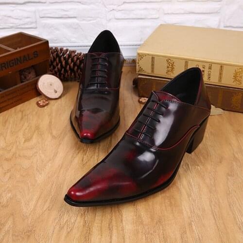 Zapatos hombre formal mens shoes high heels pointed toe dress shoes male lace up patent genuine leather office oxford shoe lasts