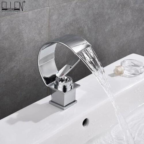 Vidric Deck Mounted Waterfall Bathroom Faucet Hot and Cold Water Mixer Tap Chrome Copper Crane Single Hole Black ELK1109