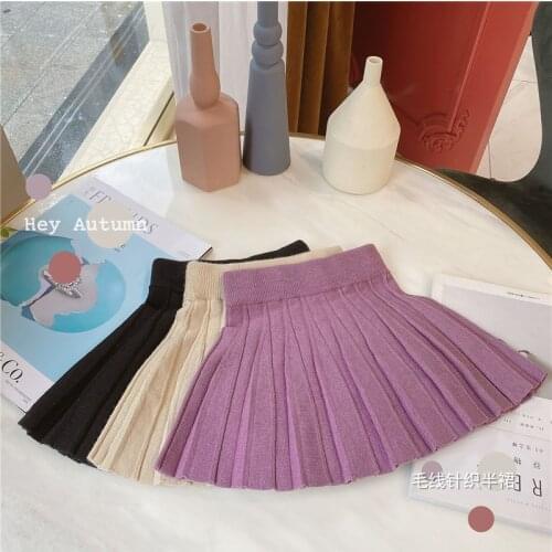2 3 4 5 6 7 8 Years Baby Girl Skirts 2020 Autumn New Knitted Pleated Skirt For Toddler Girls Childrens Skirt Girls Mini Skirts