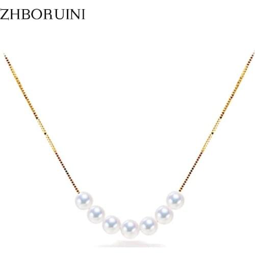 ZHBORUINI Natural Pearl Necklace Pearl Jewelry Perfect Circle Freshwater Pearl Pendants 925 Sterling Silver Jewelry For Women