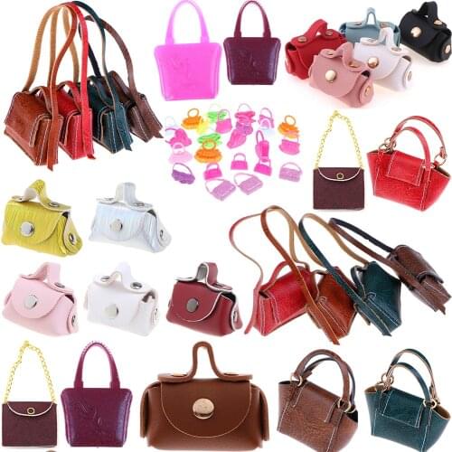 Lady Leather Plastic Shoulder Bag Fashion Purse Cloth Handbag Clothes Dress Dollhouse Accessories for Doll House Girl Toys